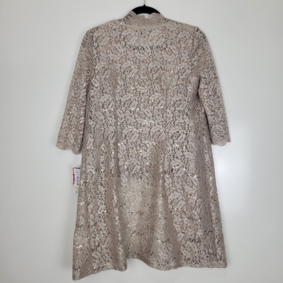 NWT R&M Richards Metallic Lace Tank Top with Sheer Lace Jacket in Champagne 4P - Picture 6 of 13